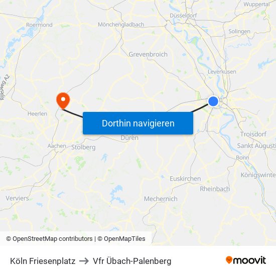 Köln Friesenplatz to Vfr Übach-Palenberg map