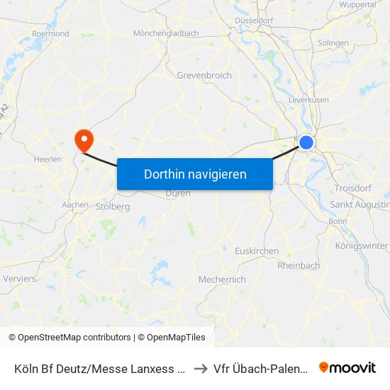 Köln Bf Deutz/Messe Lanxess Arena to Vfr Übach-Palenberg map