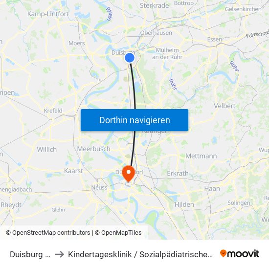 Duisburg Hbf to Kindertagesklinik / Sozialpädiatrisches Zentrum map