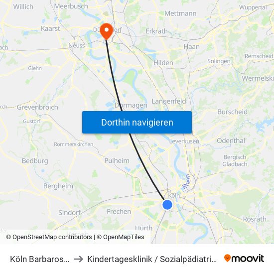 Köln Barbarossaplatz to Kindertagesklinik / Sozialpädiatrisches Zentrum map