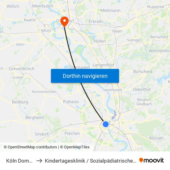 Köln Dom/Hbf to Kindertagesklinik / Sozialpädiatrisches Zentrum map