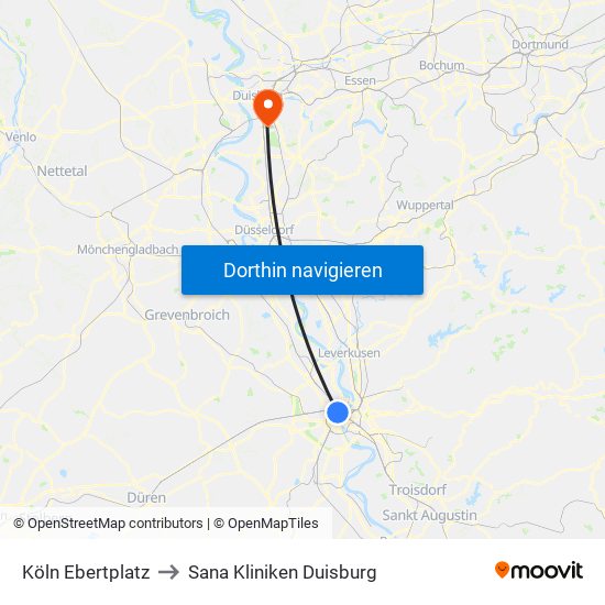 Köln Ebertplatz to Sana Kliniken Duisburg map