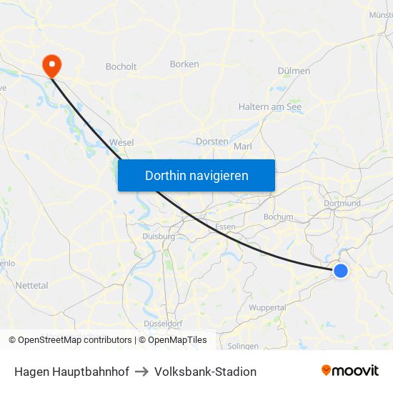 Hagen Hauptbahnhof to Volksbank-Stadion map