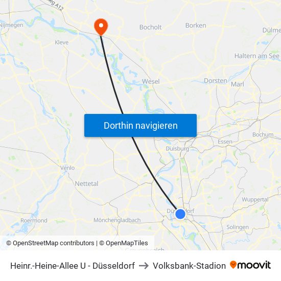 Heinr.-Heine-Allee U - Düsseldorf to Volksbank-Stadion map