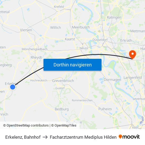 Erkelenz, Bahnhof to Facharztzentrum Mediplus Hilden map