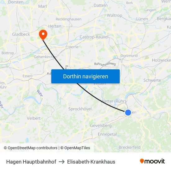Hagen Hauptbahnhof to Elisabeth-Krankhaus map