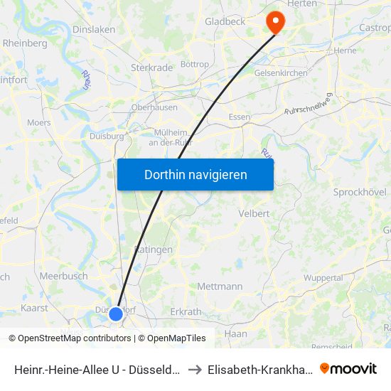 Heinr.-Heine-Allee U - Düsseldorf to Elisabeth-Krankhaus map