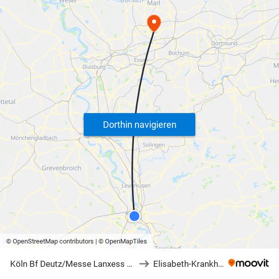 Köln Bf Deutz/Messe Lanxess Arena to Elisabeth-Krankhaus map