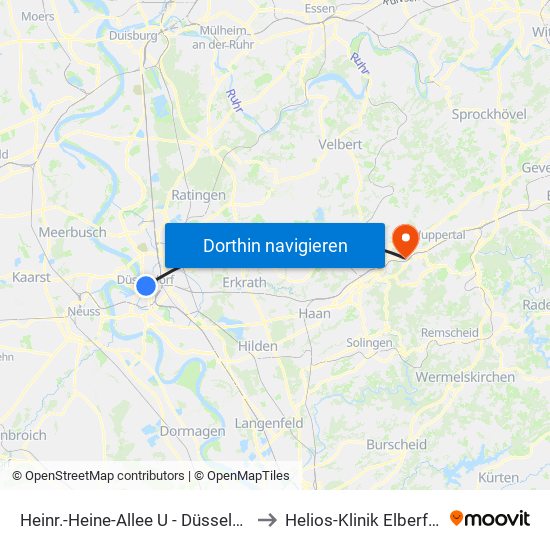 Heinr.-Heine-Allee U - Düsseldorf to Helios-Klinik Elberfeld map