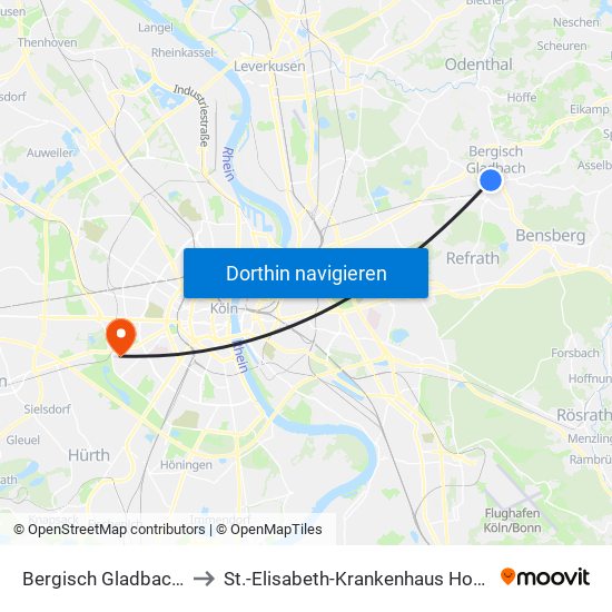 Bergisch Gladbach (S) to St.-Elisabeth-Krankenhaus Hohenlind map