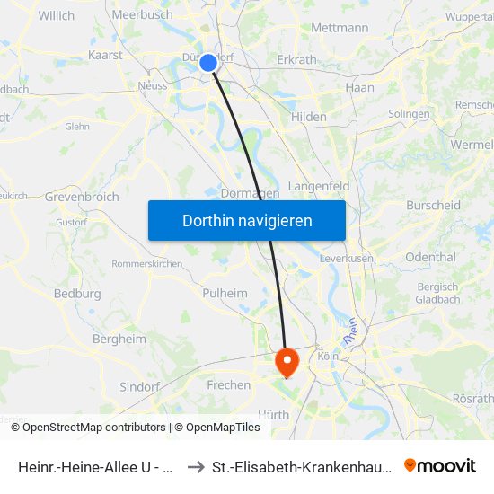Heinr.-Heine-Allee U - Düsseldorf to St.-Elisabeth-Krankenhaus Hohenlind map