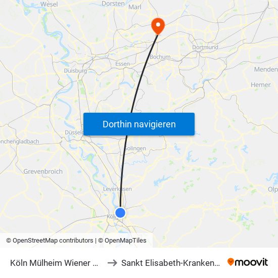 Köln Mülheim Wiener Platz to Sankt Elisabeth-Krankenhaus map