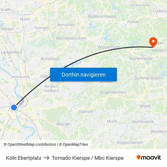 Köln Ebertplatz to Tornado Kierspe / Mbc Kierspe map