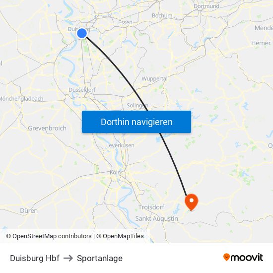 Duisburg Hbf to Sportanlage map