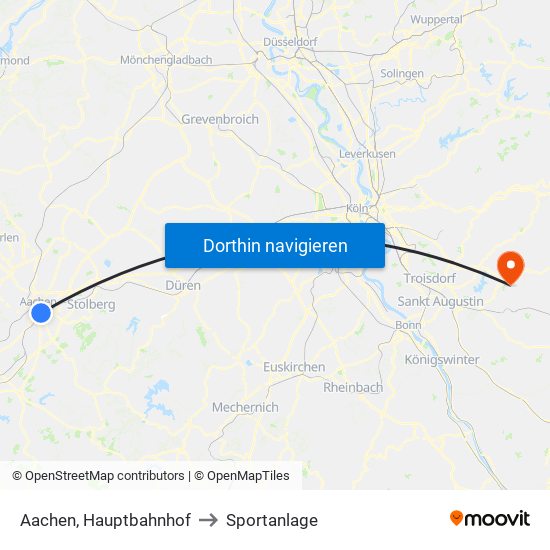 Aachen, Hauptbahnhof to Sportanlage map