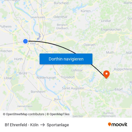 Bf Ehrenfeld - Köln to Sportanlage map