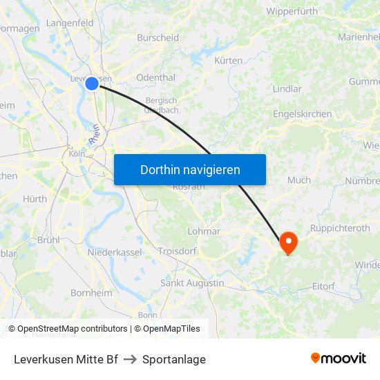 Leverkusen Mitte Bf to Sportanlage map