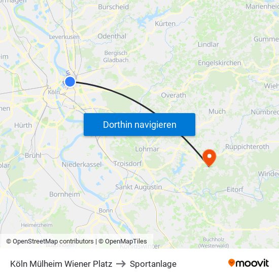 Köln Mülheim Wiener Platz to Sportanlage map