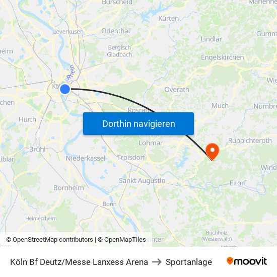 Köln Bf Deutz/Messe Lanxess Arena to Sportanlage map