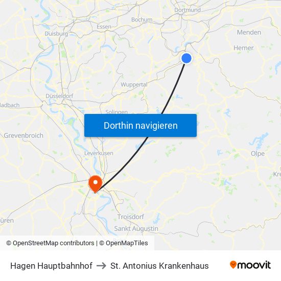 Hagen Hauptbahnhof to St. Antonius Krankenhaus map