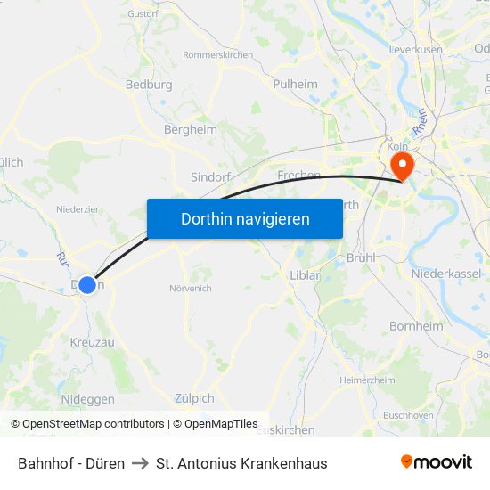 Bahnhof - Düren to St. Antonius Krankenhaus map