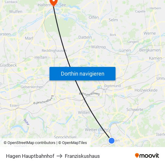 Hagen Hauptbahnhof to Franziskushaus map