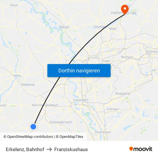 Erkelenz, Bahnhof to Franziskushaus map