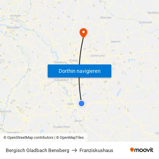 Bergisch Gladbach Bensberg to Franziskushaus map