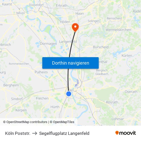 Köln Poststr. to Segelflugplatz Langenfeld map