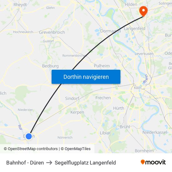 Bahnhof - Düren to Segelflugplatz Langenfeld map