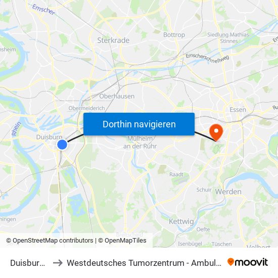 Duisburg Hbf to Westdeutsches Tumorzentrum - Ambulanz Und Kmt 3 map