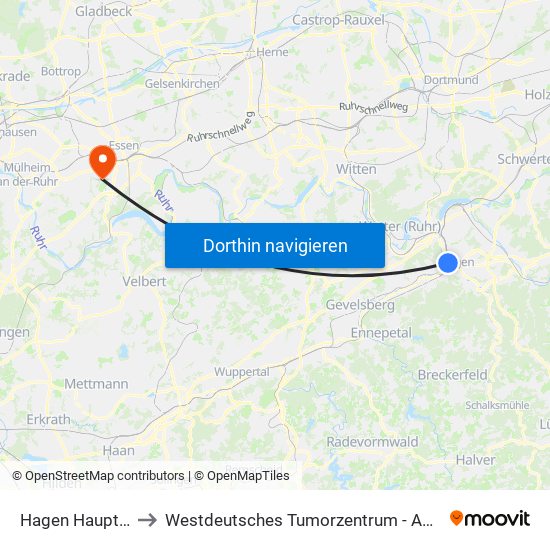 Hagen Hauptbahnhof to Westdeutsches Tumorzentrum - Ambulanz Und Kmt 3 map