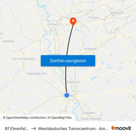 Bf Ehrenfeld - Köln to Westdeutsches Tumorzentrum - Ambulanz Und Kmt 3 map