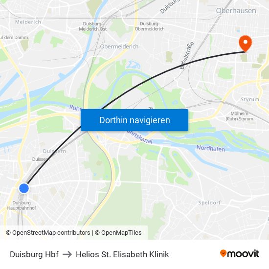 Duisburg Hbf to Helios St. Elisabeth Klinik map