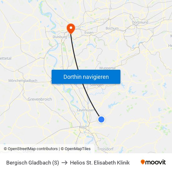 Bergisch Gladbach (S) to Helios St. Elisabeth Klinik map