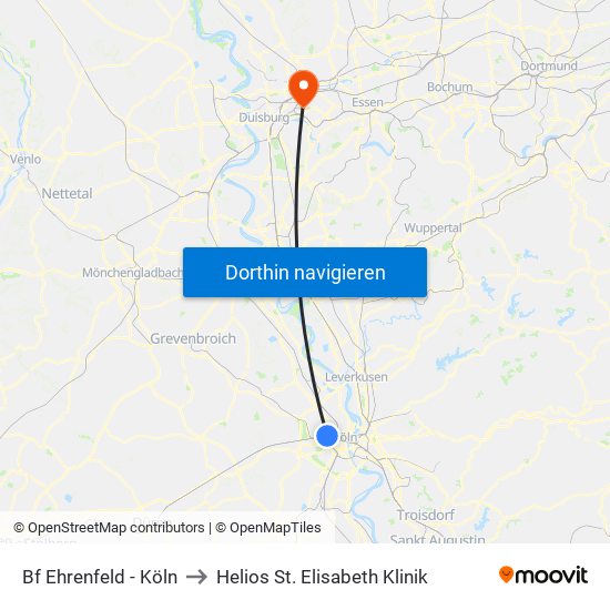 Bf Ehrenfeld - Köln to Helios St. Elisabeth Klinik map