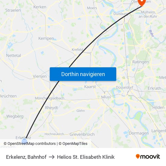 Erkelenz, Bahnhof to Helios St. Elisabeth Klinik map