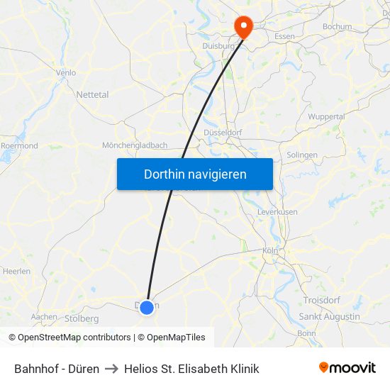 Bahnhof - Düren to Helios St. Elisabeth Klinik map