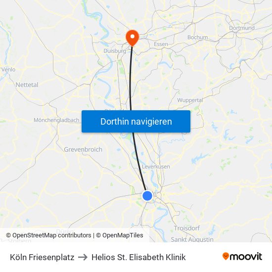 Köln Friesenplatz to Helios St. Elisabeth Klinik map