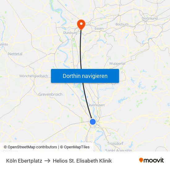 Köln Ebertplatz to Helios St. Elisabeth Klinik map