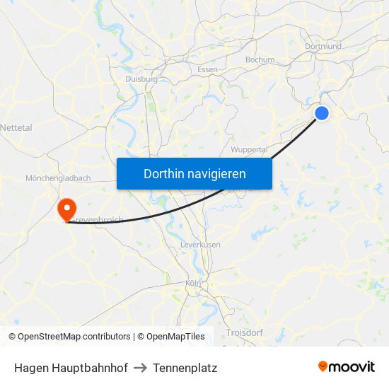 Hagen Hauptbahnhof to Tennenplatz map