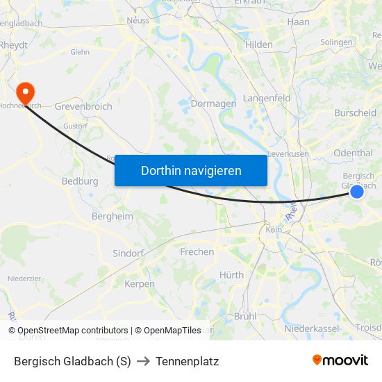 Bergisch Gladbach (S) to Tennenplatz map