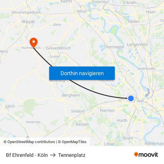 Bf Ehrenfeld - Köln to Tennenplatz map