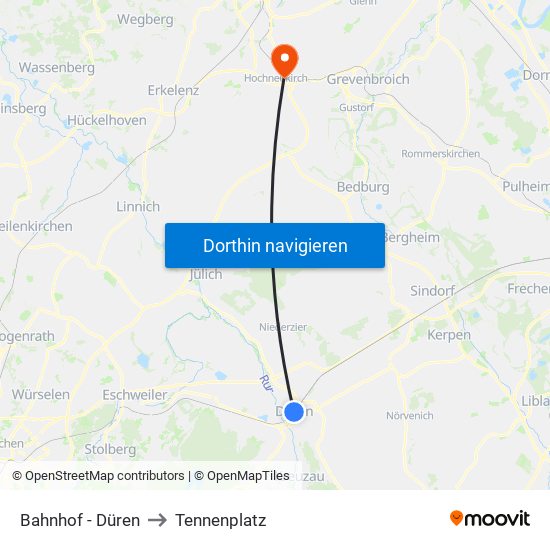 Bahnhof - Düren to Tennenplatz map