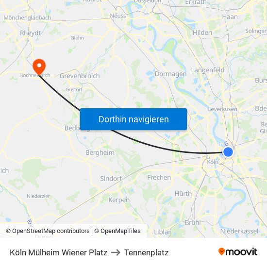 Köln Mülheim Wiener Platz to Tennenplatz map