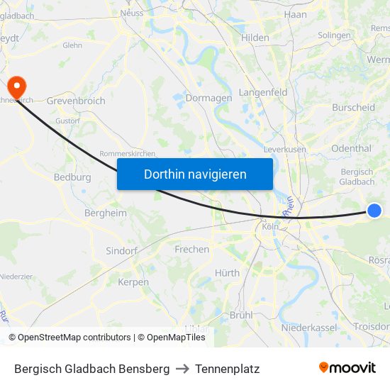 Bergisch Gladbach Bensberg to Tennenplatz map