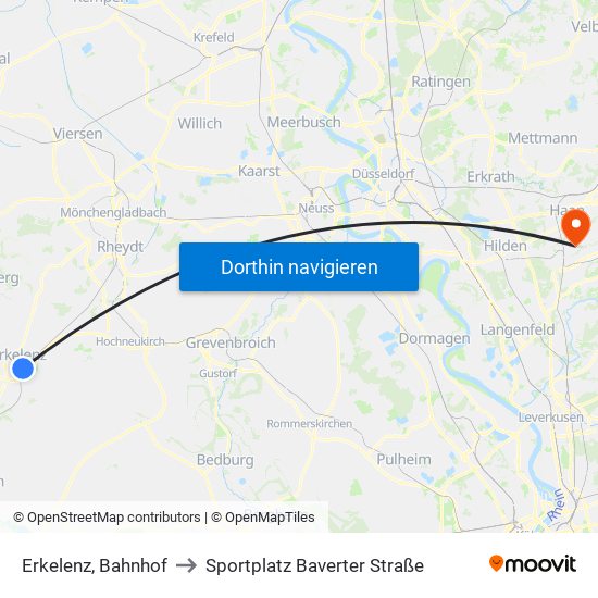 Erkelenz, Bahnhof to Sportplatz Baverter Straße map