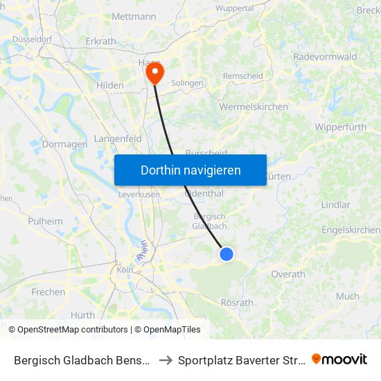 Bergisch Gladbach Bensberg to Sportplatz Baverter Straße map