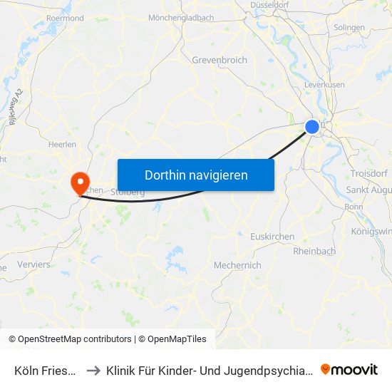 Köln Friesenplatz to Klinik Für Kinder- Und Jugendpsychiatrie - Erweiterung map