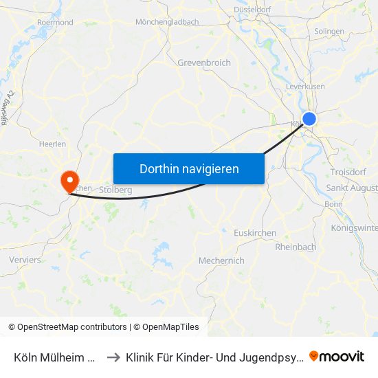 Köln Mülheim Wiener Platz to Klinik Für Kinder- Und Jugendpsychiatrie - Erweiterung map